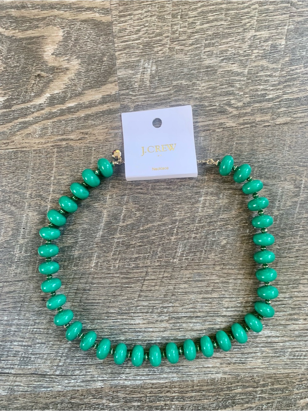 J. Crew Emerald Green Beaded Necklace with Gold Accents